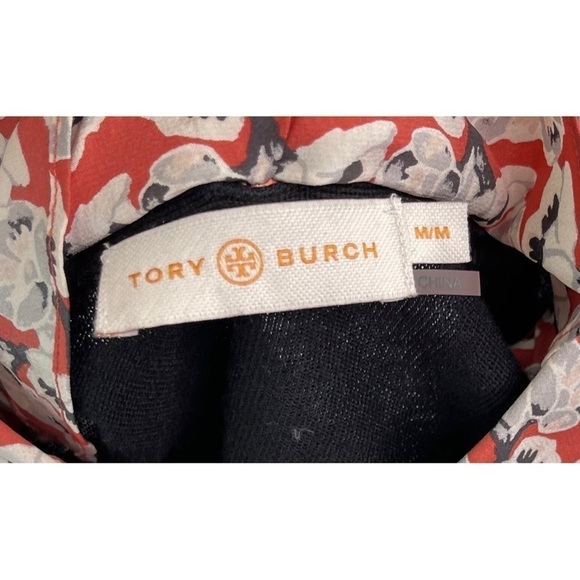 Tory Burch Women Sz M Black Merino Wool V Neck Layered Sweater Floral Silk Shirt - Picture 8 of 9